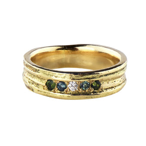 14ct Gold English Oak Ring With Five Stones - Boutee