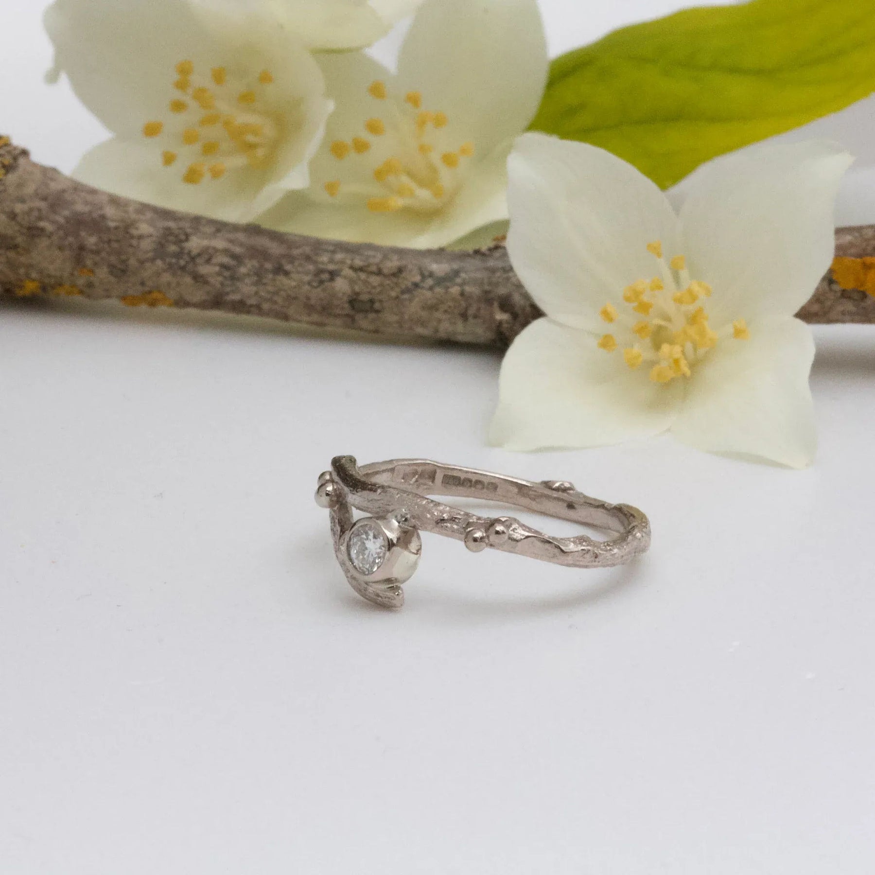 18ct Gold and Diamond Twig Engagement Ring Set-alternative diamond engagement ring-elvish rings - Boutee