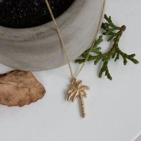 Solid 9ct Gold Palm Tree Necklace, Gold Palm Tree Pendant on a chain - Boutee