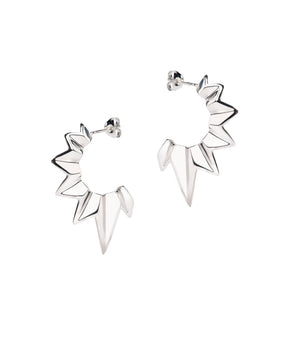 Fracture Silver Half Hoop Stud Earrings - Boutee