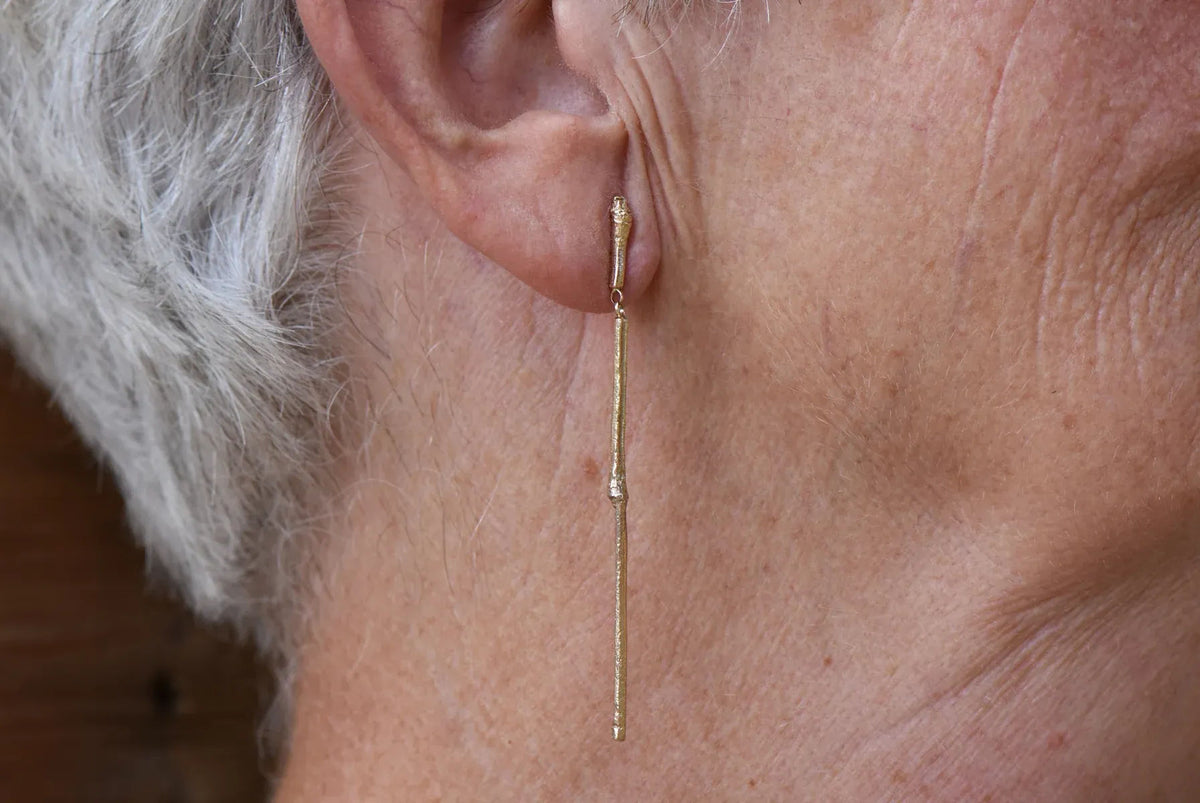 Bamboo Drop Earrings in 9ct Gold - Boutee