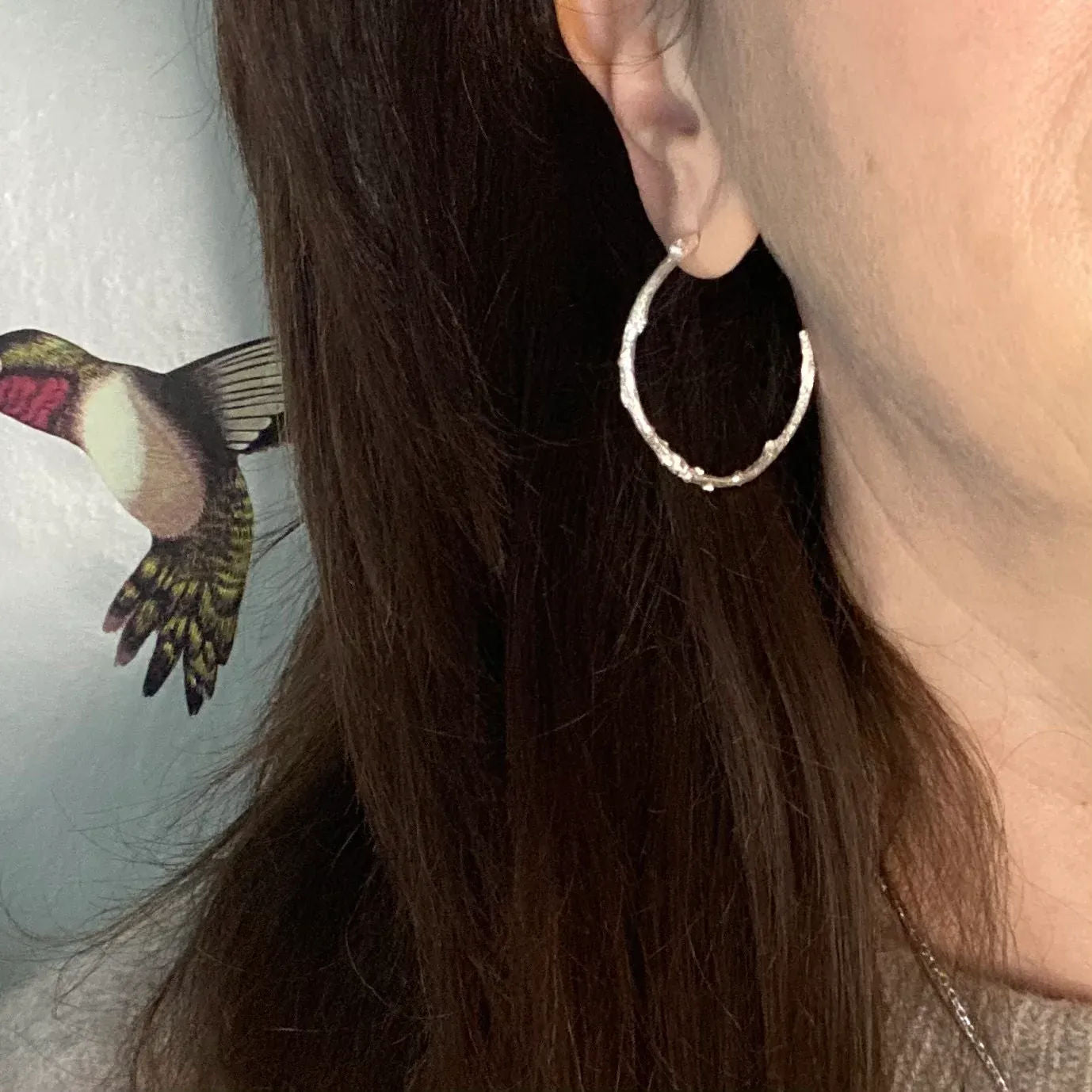 Silver Hoop Twig Earrings - Boutee