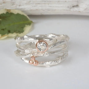Silver and Rose Gold Woodland Twig Ring - Boutee