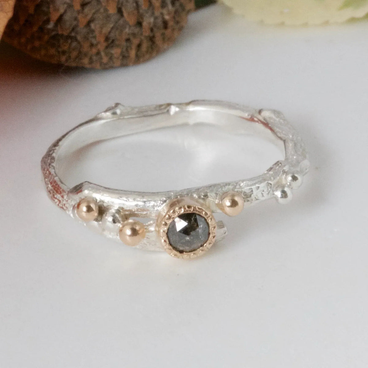 Organic Rose Cut Diamond Engagement Ring-Rustic Woodland Ring - Boutee