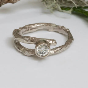 Diamond Twig Engagement Ring-Woodland Engagement Ring-White Gold Twig Ring-Nature Engagement Ring - Boutee