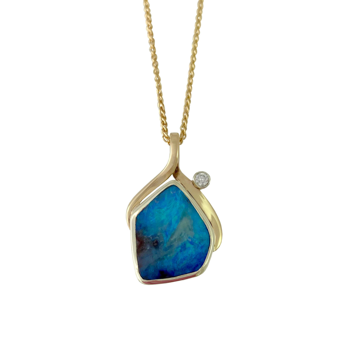 Boulder Opal and Diamond Seascape Necklace - Boutee