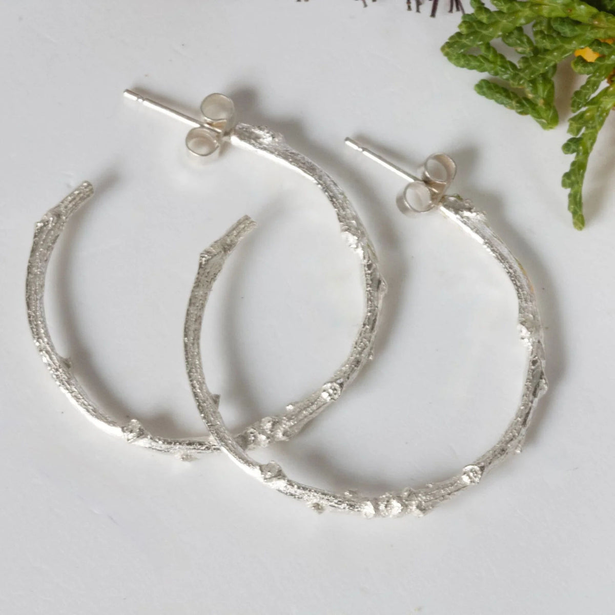 Silver Hoop Twig Earrings - Boutee