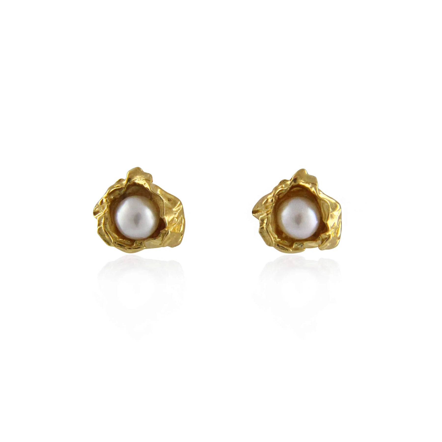 White Pearl Crush Gold Studs - Boutee