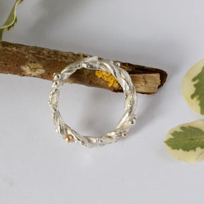 Organic Silver Band Ring-Entwined Forest Twig Ring-Alternative Wedding Ring - Boutee