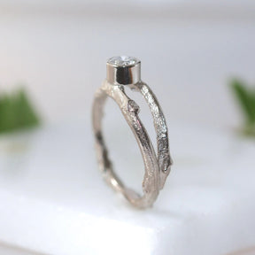 Diamond Twig Engagement Ring-Woodland Engagement Ring-White Gold Twig Ring-Nature Engagement Ring - Boutee