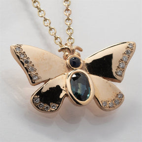 9ct Gold Blue Sapphire & Diamond Butterfly Necklace - Boutee