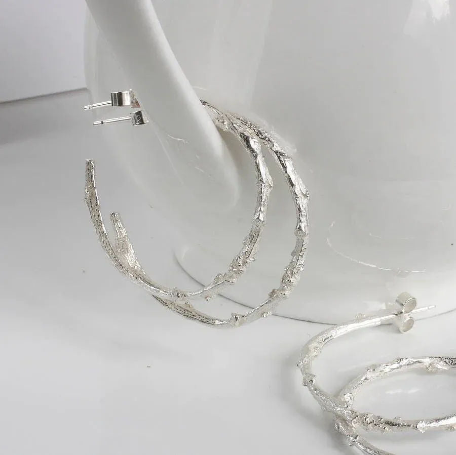 Silver Hoop Twig Earrings - Boutee