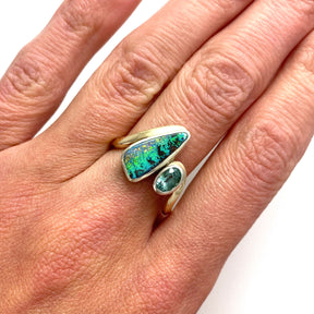 Ocean Wave Boulder Opal and Tourmaline Ring - Boutee
