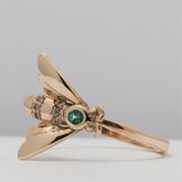 9ct Gold Emerald & Diamond Bee Ring - Boutee