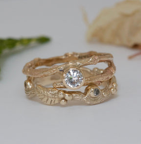 9ct Gold and Sapphire Twig Ring, September Birthstone, Unique Engagement Ring - Boutee