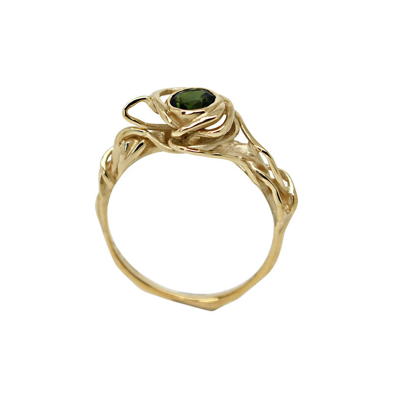 Recycled 9ct Yellow Gold & Green Tourmaline Sacred Root Ring - Boutee