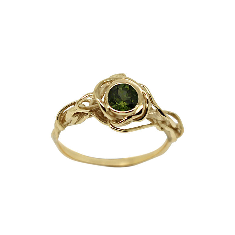 Recycled 9ct Yellow Gold & Green Tourmaline Sacred Root Ring - Boutee