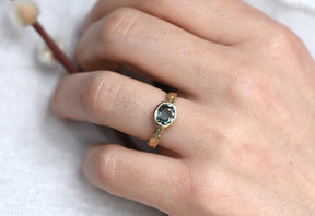 14ct Gold London Plane Ring With Green Sapphire - Boutee
