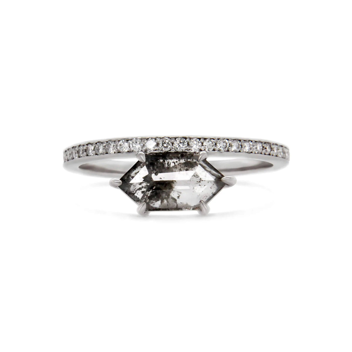 Hexagonal Salt & Pepper diamond and white diamonds 18ct White Gold Ring - Boutee