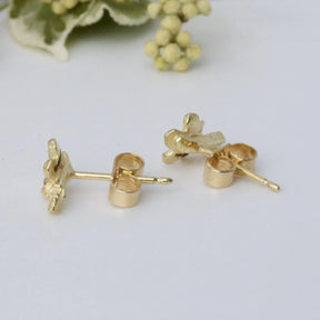 Solid Gold and Diamond Cherry Blossom Earrings, 18ct Gold Flower Stud Earrings - Boutee