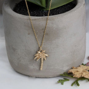 Solid 9ct Gold Palm Tree Necklace, Gold Palm Tree Pendant on a chain - Boutee