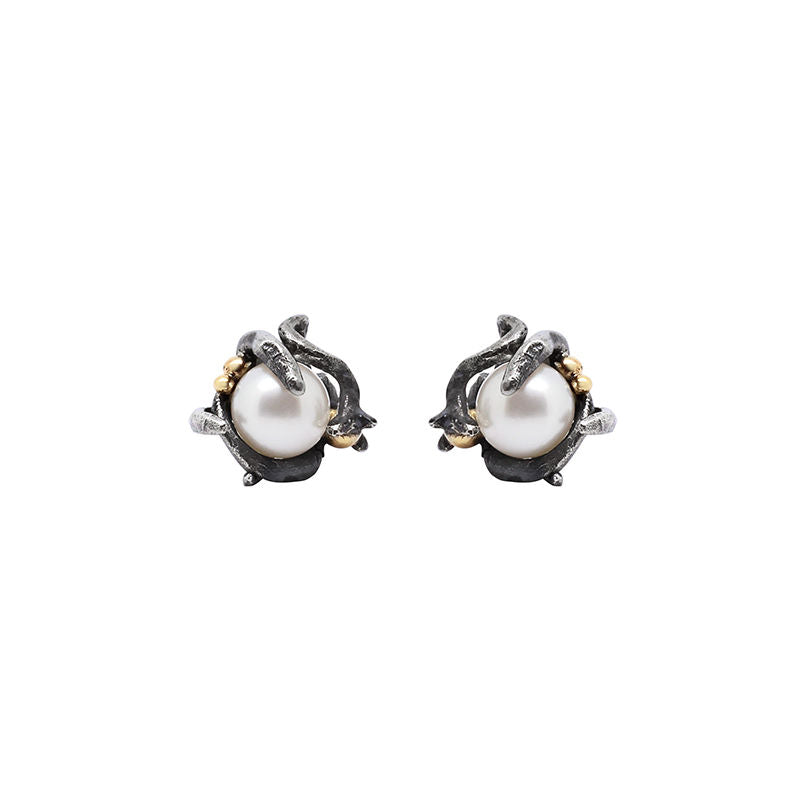 Silver & 9ct Gold Ocean Pearl Stud Earrings - Boutee