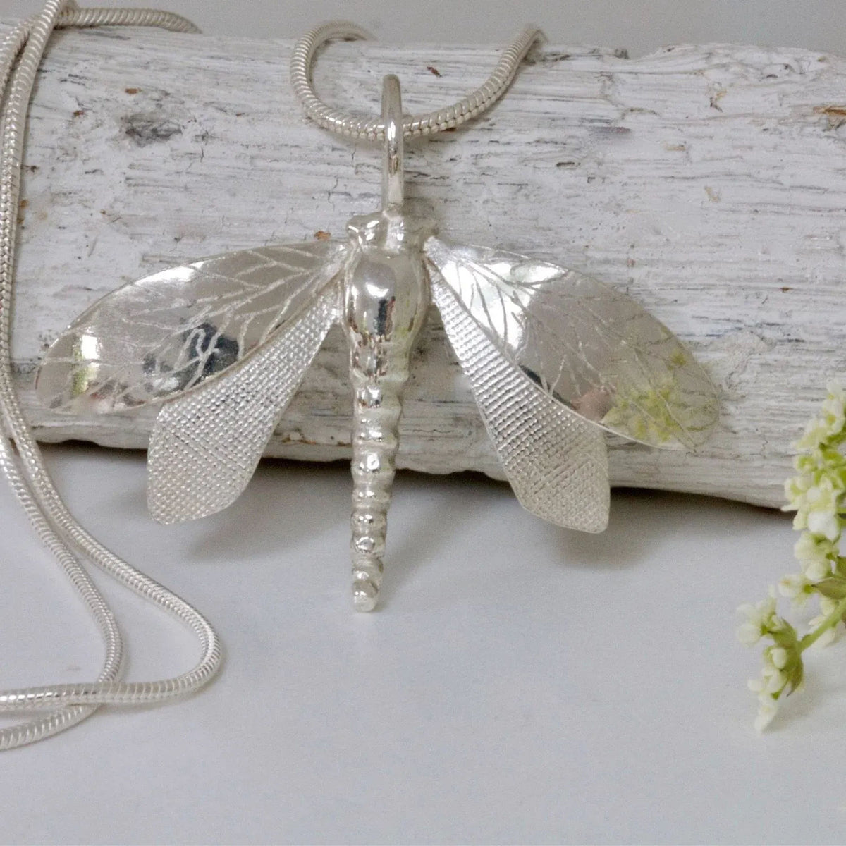 Handmade Silver Dragonfly Necklace-dragonfly pendant-large dragonfly necklace - Boutee