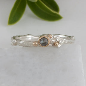 Organic Rose Cut Diamond Engagement Ring-Rustic Woodland Ring - Boutee