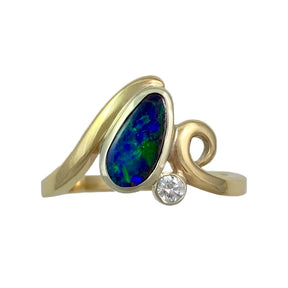 Ocean Wave Boulder Opal and Diamond ring - Boutee