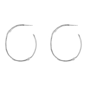 Large Silver Bamboo Hoops - Boutee
