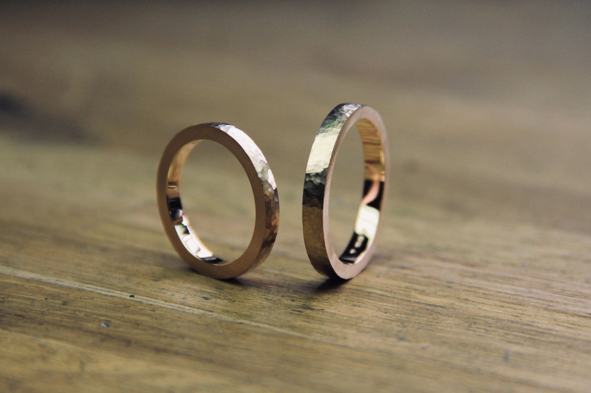18ct Rose, Hammered Finish Matching Bands - Boutee