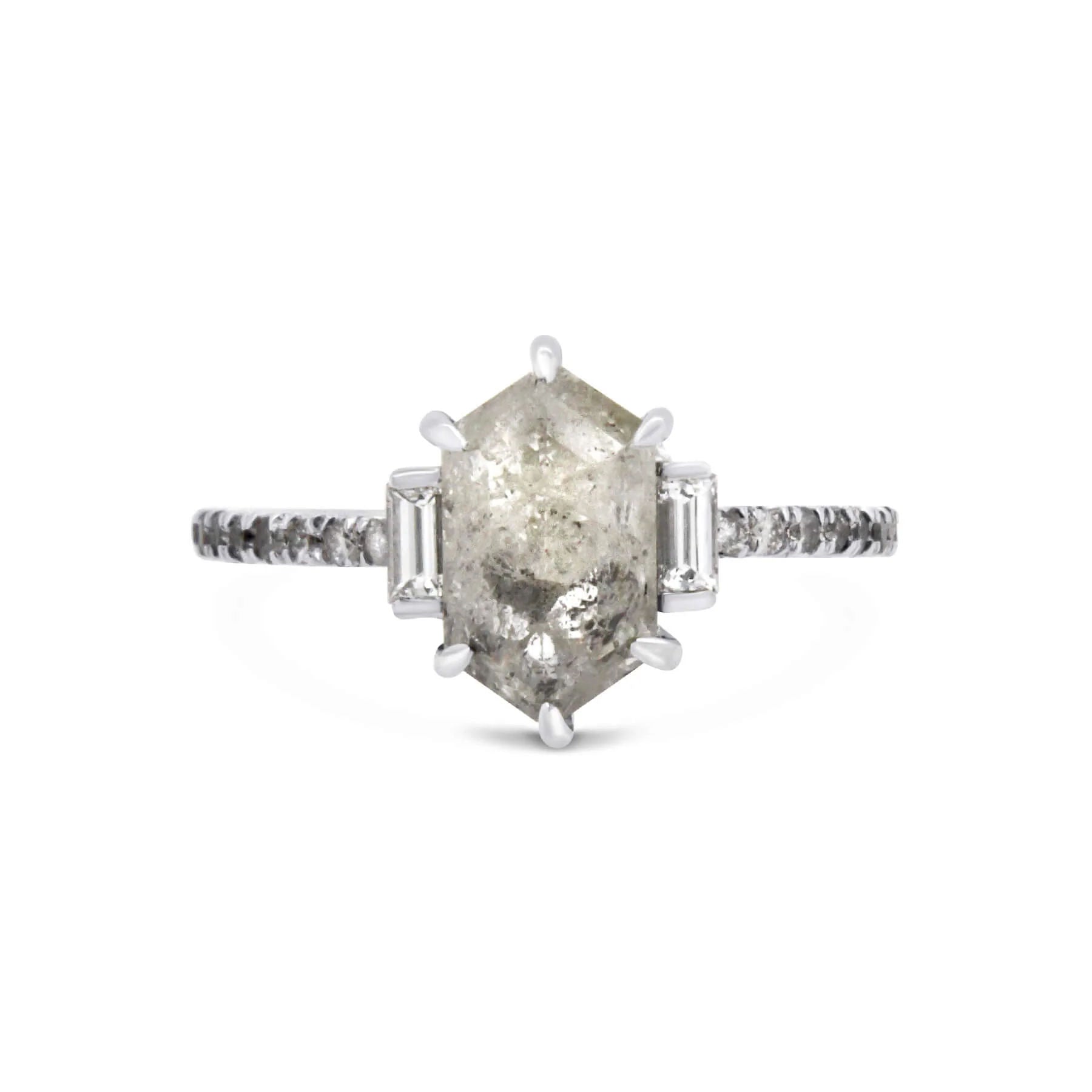Hexagonal Salt & Pepper Diamond 18ct White Gold Ring - Boutee