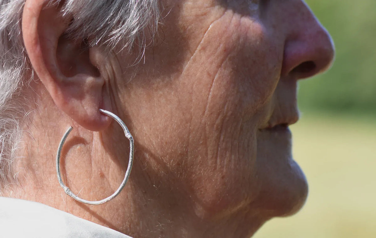 Large Silver Bamboo Hoops - Boutee