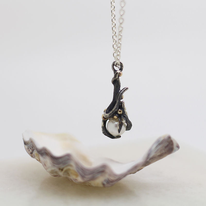 Silver & 9ct Gold Mermaid Pearl Pendant On Silver Chain - Boutee
