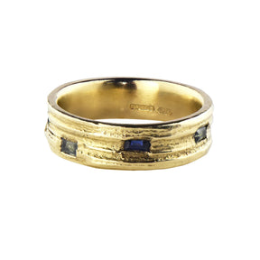9ct Gold English Oak Ring with Green and Blue Tourmaline Baguettes - Boutee