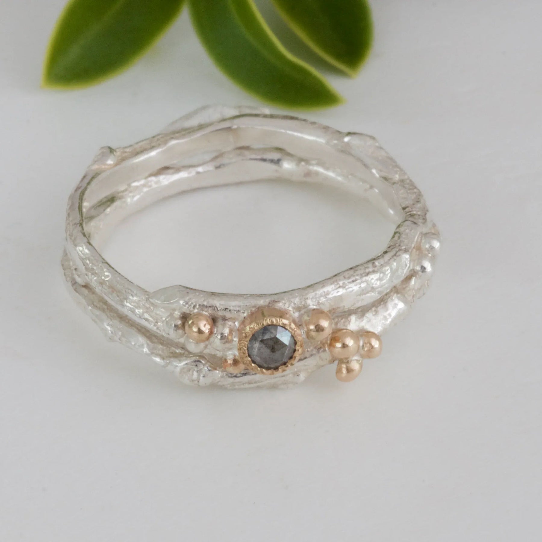 Organic Rose Cut Diamond Engagement Ring-Rustic Woodland Ring - Boutee