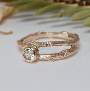 9ct Gold and Sapphire Twig Ring, September Birthstone, Unique Engagement Ring - Boutee