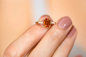 Flaming Amber Ring, Emerald Cut Garnet - Boutee