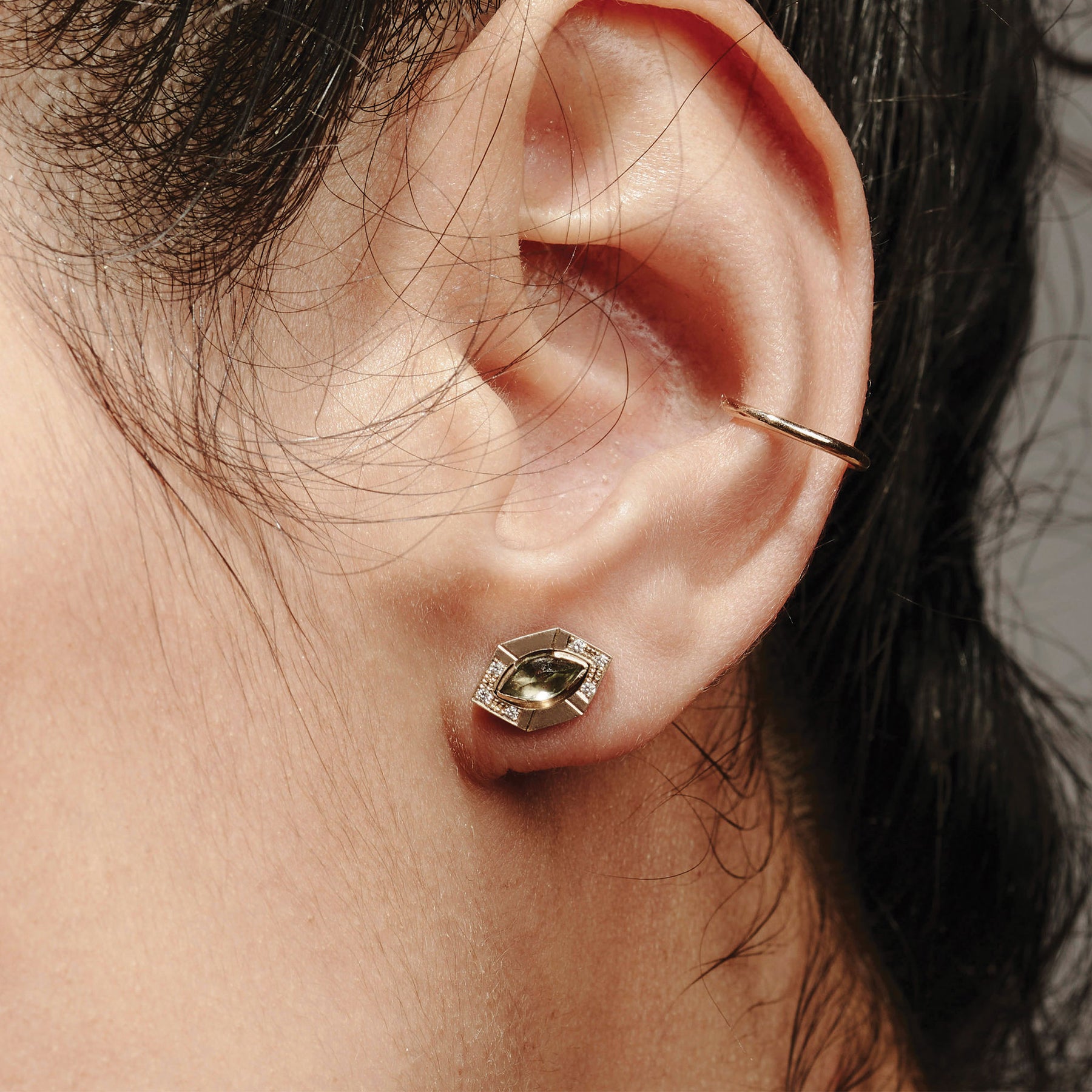 Gemstone studs & diamond earring jackets set - Boutee