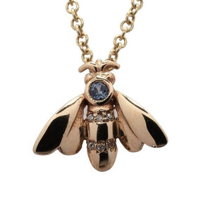 9ct Gold Blue Sapphire & Diamond Bee Necklace - Boutee