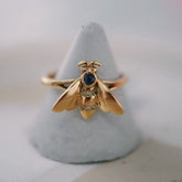 9ct Gold Blue Sapphire & Diamond Bee Ring - Boutee