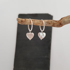 Pearl Heart Silver Creole Hoop Earrings - Boutee